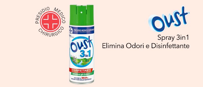 Oust 3in1: Spray elimina Odori, Disinfettante per Superfici e