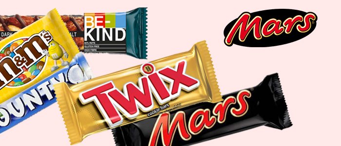Mars, Twix, Bounty, M&M's e Snickers